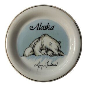 Vintage Alaska Polar Bear Plate Doug Lindstrand Wildlife Art Wall Decor 7.5”